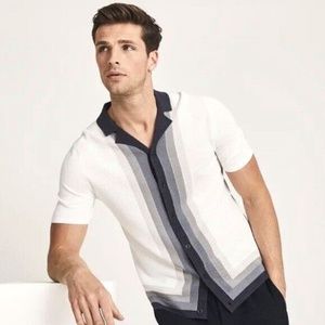 Reiss Sailor Cuban Collar Button Through Shirt - Size M